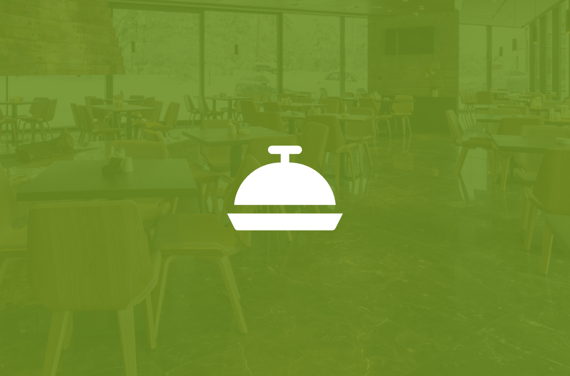 Family dining icon on blurred restaurant background