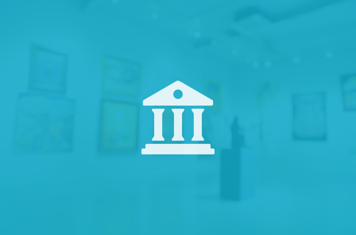 Museum icon on blurred exhibit background